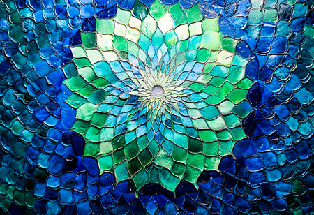 This richly textured 3D mandala art piece features intricate beadwork and a kaleidoscope of vibrant colors, showcasing exceptional detail.の素材