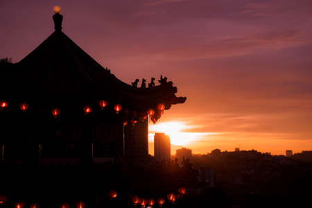 Chinese Temple at Sunsetの写真素材