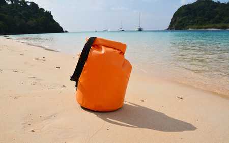 Waterproof bag on the beachの写真素材