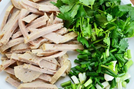 Thai Food â?? Moo Yo (White Pork Sausage) and corianderの写真素材