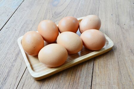 eggs on a woodenの写真素材