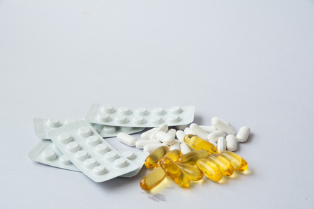 Pharmacy background white medicine panel and pills