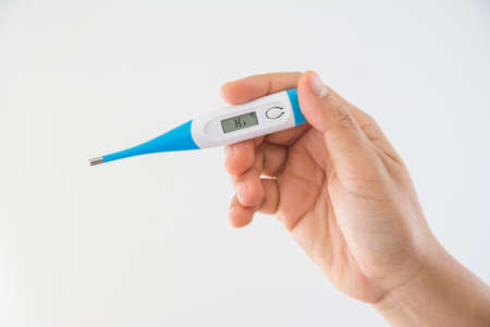Mercury thermometer glass stick and digital thermometer isolated on white backgroundの写真素材