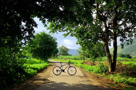 Cycling in the nature outside the town makes everyone feel betterの写真素材
