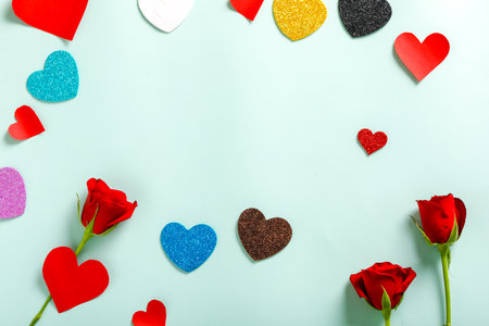 Little heart and Red rose with copy space frame. Valentine day conceptの写真素材