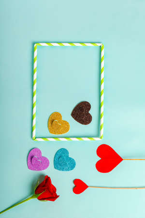 Little heart and Red rose with copy space frame. Valentine day conceptの写真素材