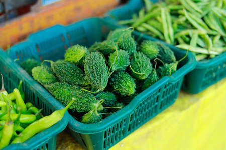 Fresh vegetables at indian vegetable marketの写真素材