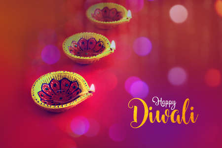 Celebrate indian festival diwali. oil lampの写真素材