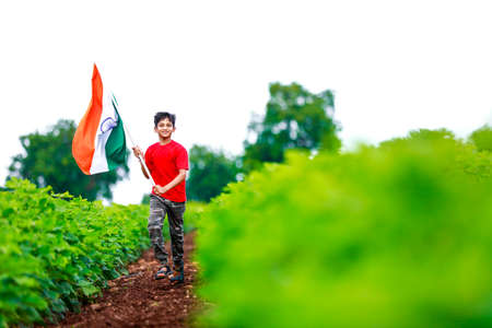 Cute little boy with Indian National Tricolor Flag