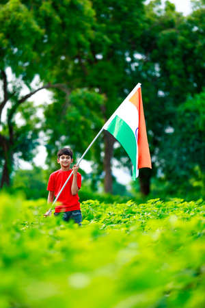 Cute little boy with Indian National Tricolor Flag