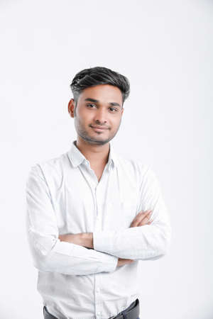 Yong indian employee multi expression on over white background