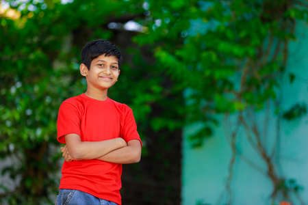 Indian little child walking together and showing expressionの写真素材