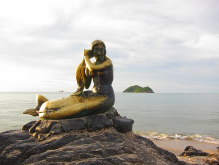 Mermaid Statue 1 at samila beach,Songkhal province,Thailandの写真素材