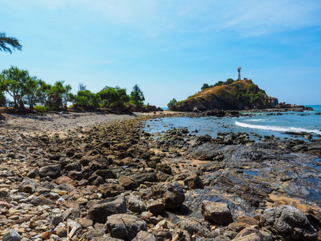 LANTA ISLAND a wondrous place, the back stone and lighthouse in backgroundの写真素材