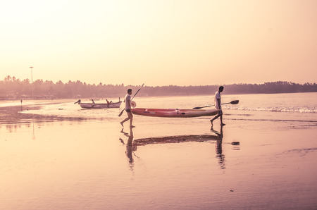 Tourists going for kayaking, Palolem Beach, Goa, Indiaのeditorial素材