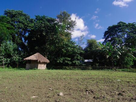 A bamboo hut in Majuli Island, Assamのeditorial素材