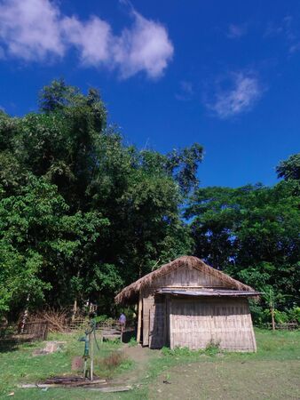A bamboo hut in Majuli Island, Assamのeditorial素材