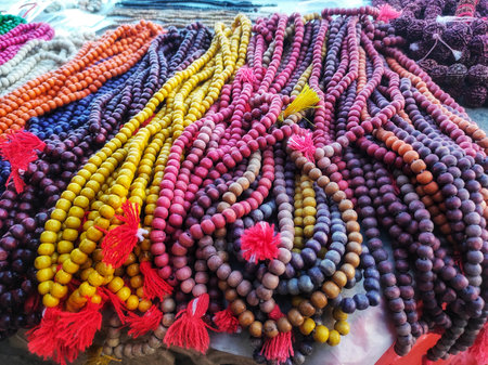 Colorful beads for sale at a market in Kathmandu, Nepalの写真素材
