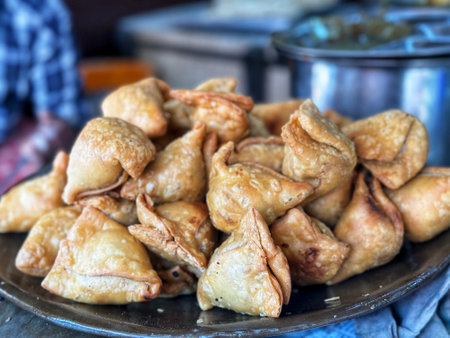 Fried dumplings on the street in the old town of Tbilisi, Georgia.の写真素材