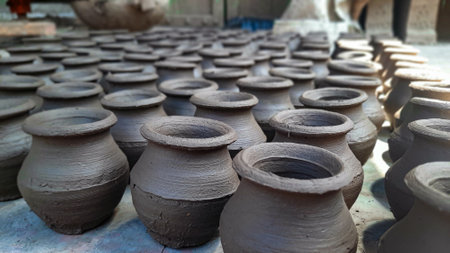 clay pots in the pottery workshop,Thailand,Asiaの写真素材