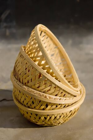The three baskets bowl made from cutting of bamboo の写真素材