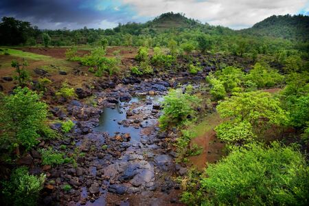 Nature having  the blue river and mountain in the summer の写真素材