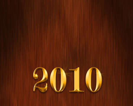 Shiny golden numbers representing 2010 on wood background.の写真素材