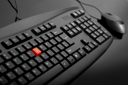 Close-up of Black Computer Keyboard with mouseの写真素材