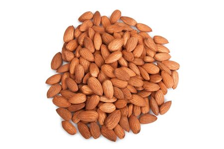 Pile of almonds isolated over white backgroundの写真素材