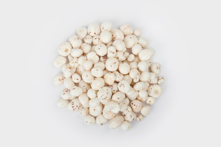 Collection of makhana roasted lotus seed over white backgroundの写真素材