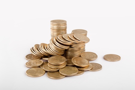 Pile of money  indian coin   isolated on white background