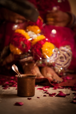 Ritual during a hindu marriage in indiaの写真素材