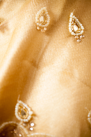 Details of an Indian women s sari with decorationの写真素材