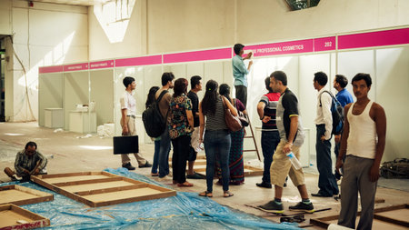 Peoples saw the preperation for function and some workers are working