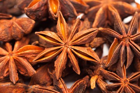 Collection of star anise or Illicium verum over whiteの写真素材
