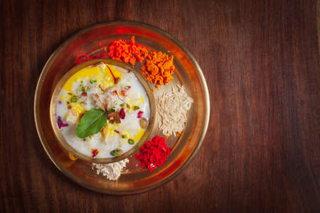 Close-up of puja thali (pooja plate) during preparation of Rakhsa Bhandhan. This festival is...
