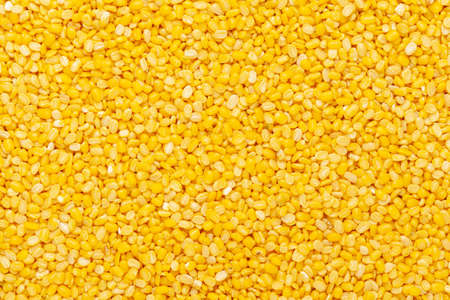 Close up of Organic yellow Gram (Vigna radiata) or split yellow moong dal Full Frame Background. Top Viewの写真素材