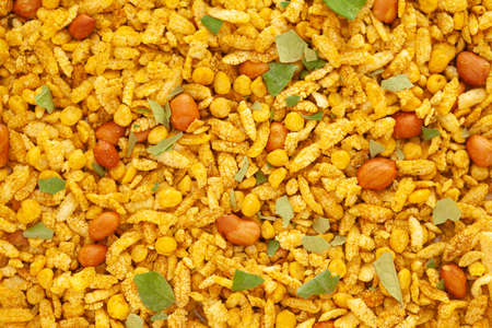 Crunchy Diet Mixture full-frame wallpaper, made with Puffed Rice, Corn Flakes, and Curry leaves....