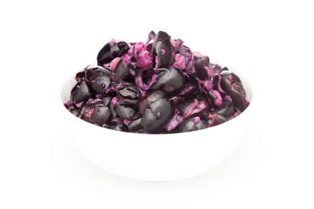 Close-Up of collection of Indian Ayurvedic medicinal fresh organic fruit jamun (Syzygium Cumini) raw pulp or rough piecesの写真素材