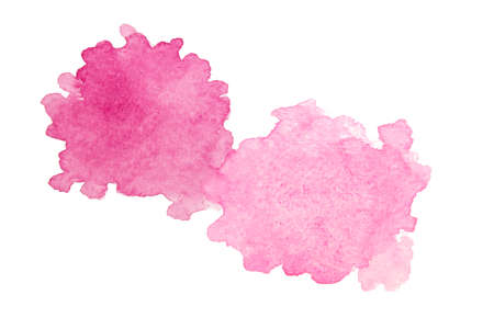 Pink watercolor paint on white background. Handmade wallpaper.の写真素材