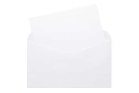 White letter paper and White open envelope isolated on white background.の写真素材