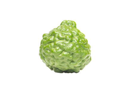 Isolated Fresh Green Bergamot or Kaffir Lime on White Background.の写真素材