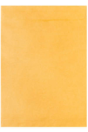Real photo, craft paper A4 size envelope isolated on white background.の写真素材