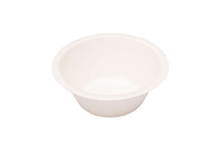 Disposable paper bowl for takeaway food isolated on white background. Eco-friendly disposable containers for food and drinks.の写真素材