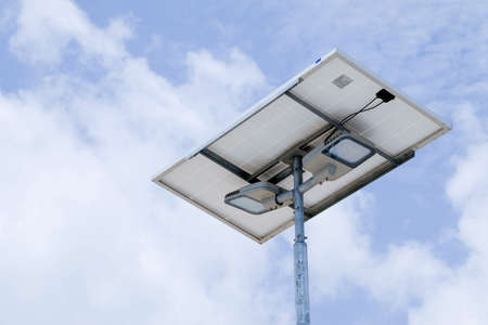 The electrical system is powered by solar energy. on the background sky and white clouds