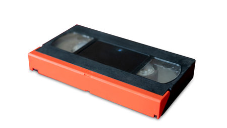 Old black video tape isolated on white background with clipping pathの写真素材