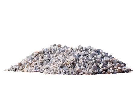 Piles of gravel limestone rock for construction site, isolated on white background with clipping path include, big size of rockの写真素材