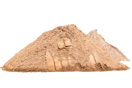 Pile of isolated sand. Pile of fine light yellow sand isolated on white background white clipping pathの写真素材