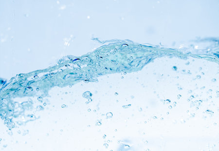 Water splash isolated on white background, Air Bubbles Float Up Under Blue Water. Pure Water Wave,...