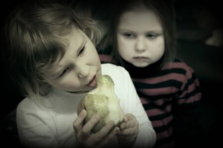 Two girls and a pearの写真素材